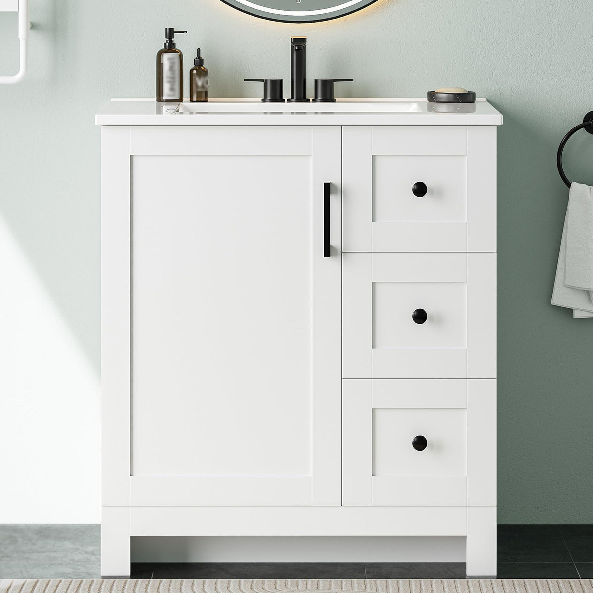 LIKIMIO 30-inch vanity front view with a clean matte finish for modern bathrooms.
