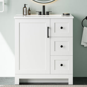 LIKIMIO 30-inch vanity front view with a clean matte finish for modern bathrooms.