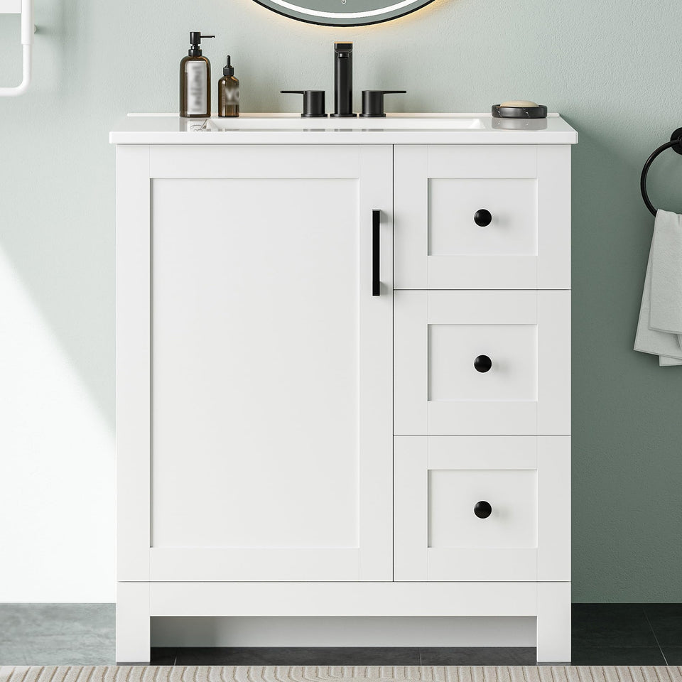 LIKIMIO 30-inch vanity front view with a clean matte finish for modern bathrooms.