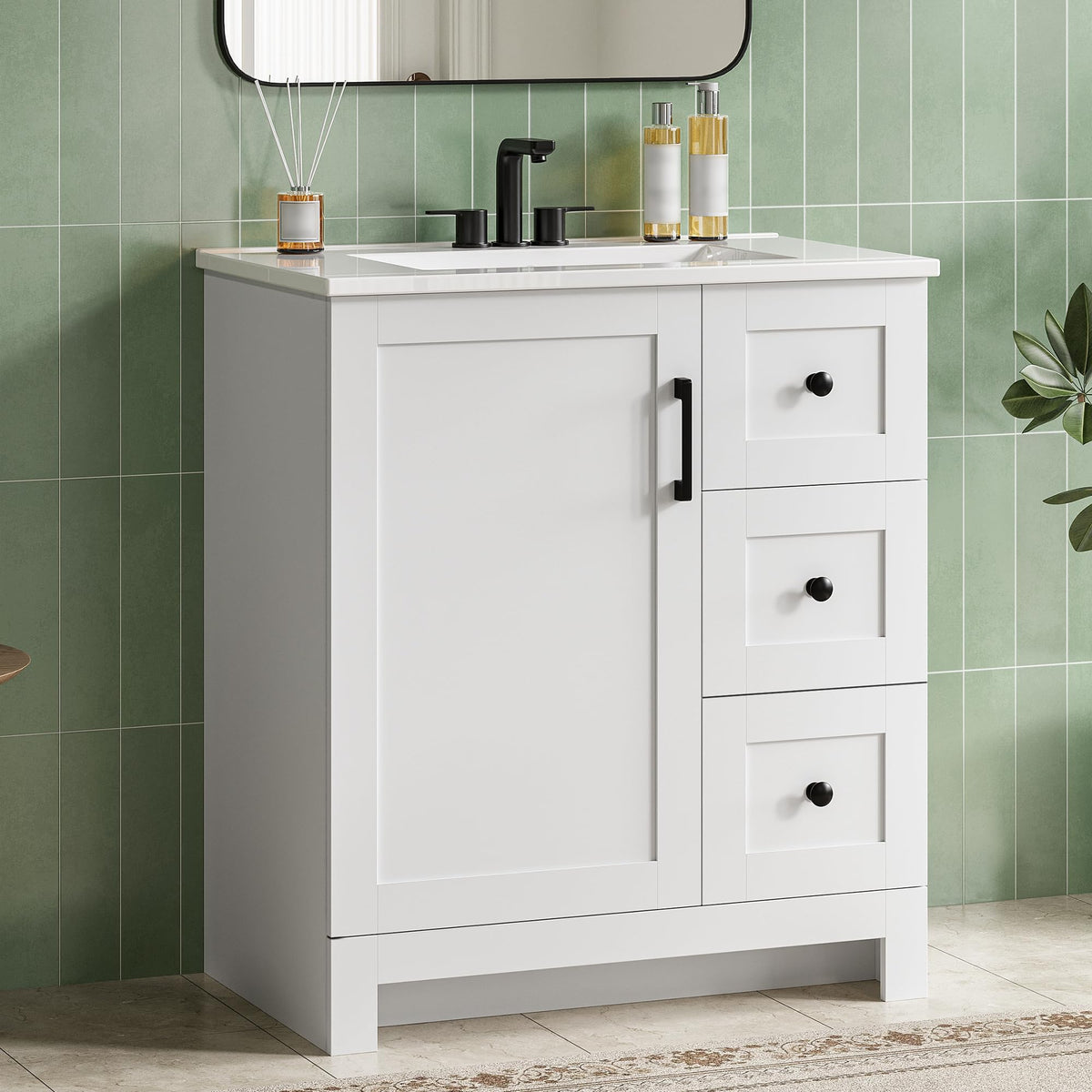 LIKIMIO vanity fits compact spaces with a practical 30 by 18 inches.