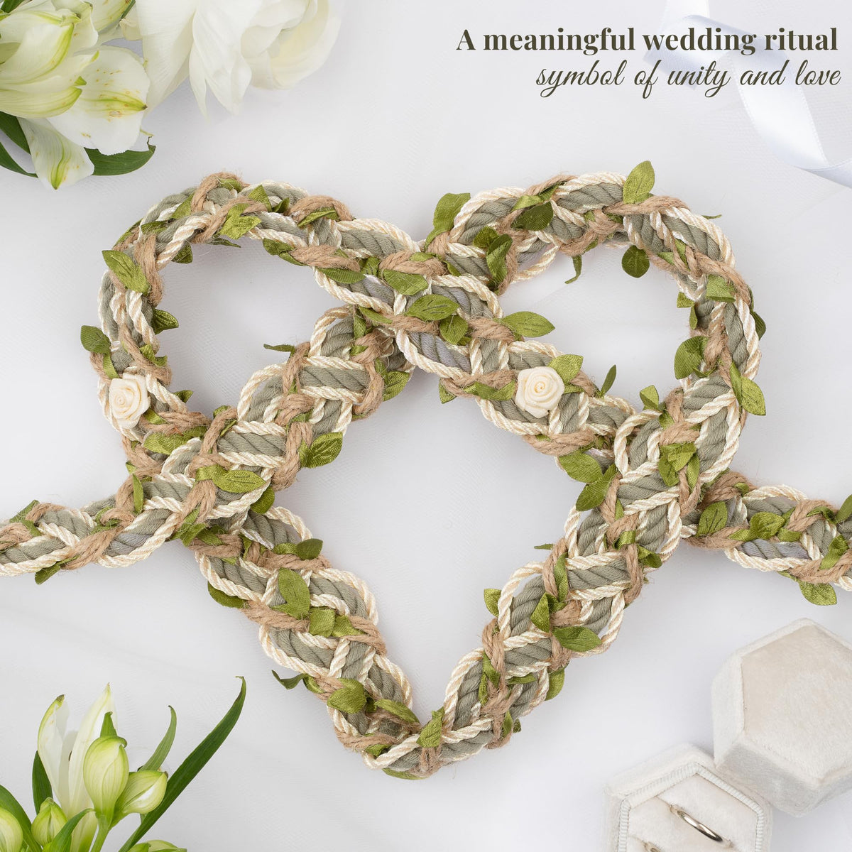 L.I.L.O.U sage-green braided cord with detail for ceremony setting.
