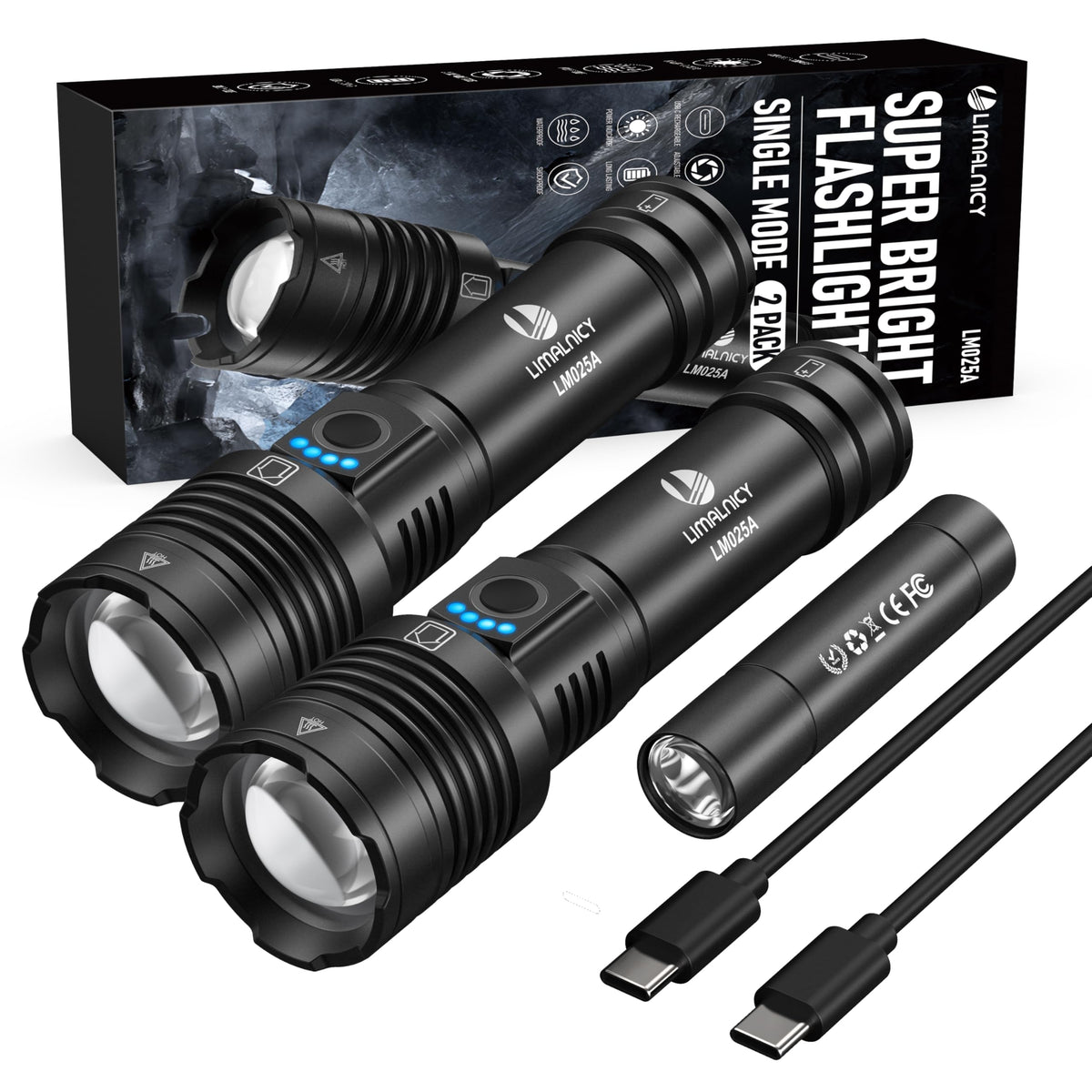 Limalnicy rechargeable flashlight 2-pack for home and outdoor use