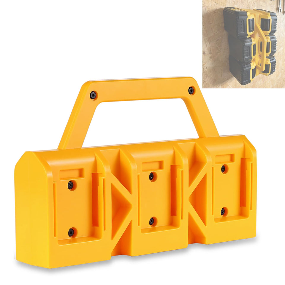 LimeCare 2-in-1 battery holder with wall mount for DeWalt batteries, ready for job sites.