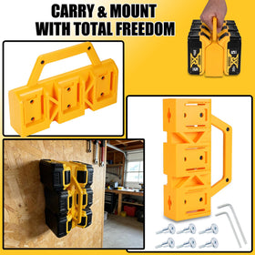 LimeCare wall rack with handle makes transporting six batteries to the jobsite simple.