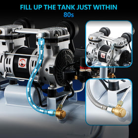 Limodot delivers 2.8 CFM at 90 PSI for nailers and spray tools