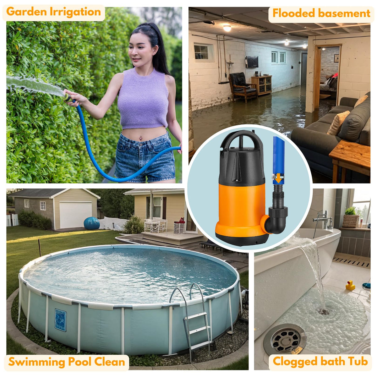 Limodot pump in use: pool, pond, and basement drainage scenarios