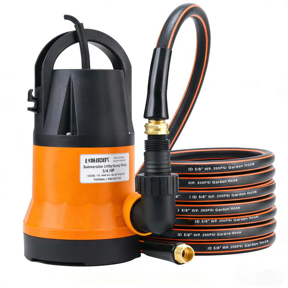 Limodot submersible pump with 25ft hose kit for versatile draining tasks
