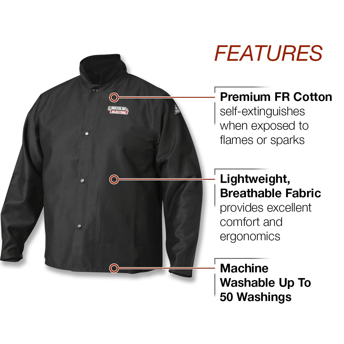 Lincoln Electric FR jacket cuff with chrome snaps providing wrist protection from sparks