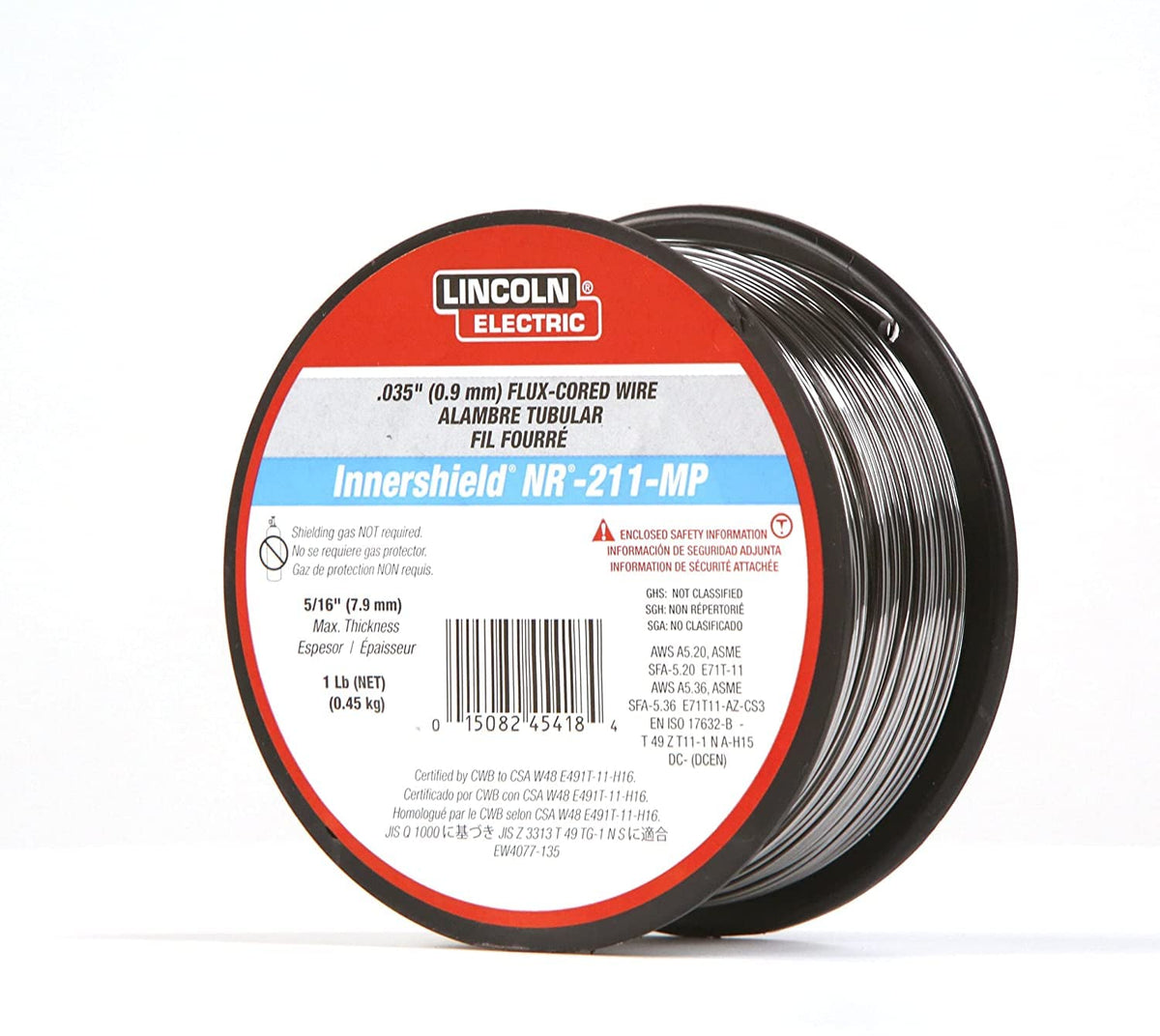 NR-211-MP mild steel wire suited for all-position welding with clean welds.