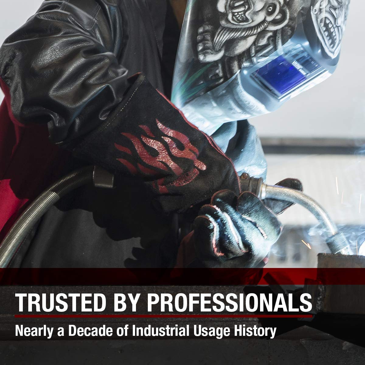 Leather texture on Lincoln Electric gloves conveys rugged durability.