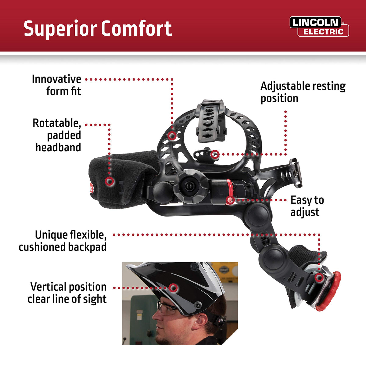 X6 headgear on Lincoln Electric Viking 3350 for balanced comfort