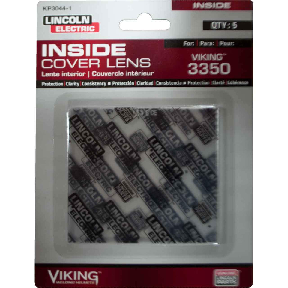 Lincoln Electric Viking 3350 inside clear lens pack shows replacement lenses for precise welding visibility