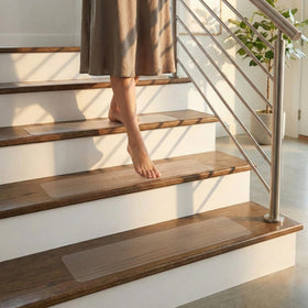 Linda's Essentials clear grip on wooden stairs supports everyday confidence.