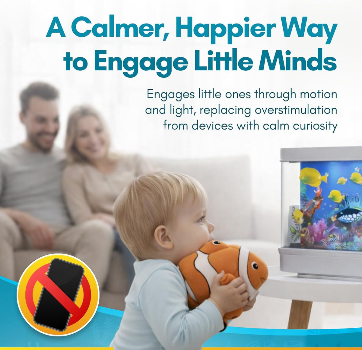 Linda's Essentials moving fish tank display offers soothing, screen-free visuals