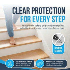 Linda's Essentials with roller included for easy bubble-free adhesion on wooden steps.