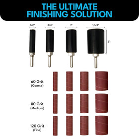 LINE10 Tools 1/4in shank sanding drums fit most drills and drill presses.