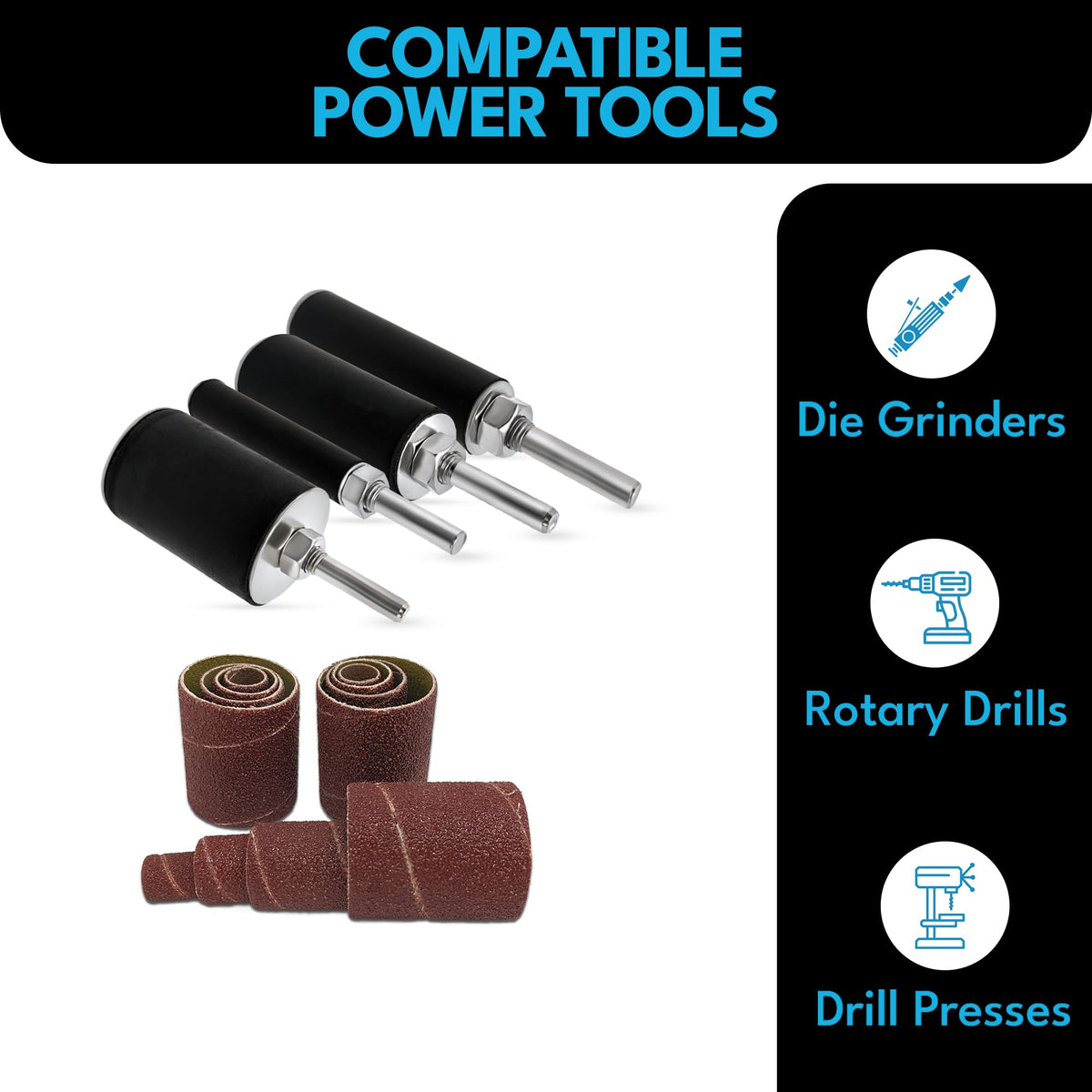 LINE10 Tools sanding sleeves 60/80/120 grit cover rough to fine shaping.