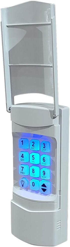 Linear NMTK backlit keypad glows blue for secure entry at night