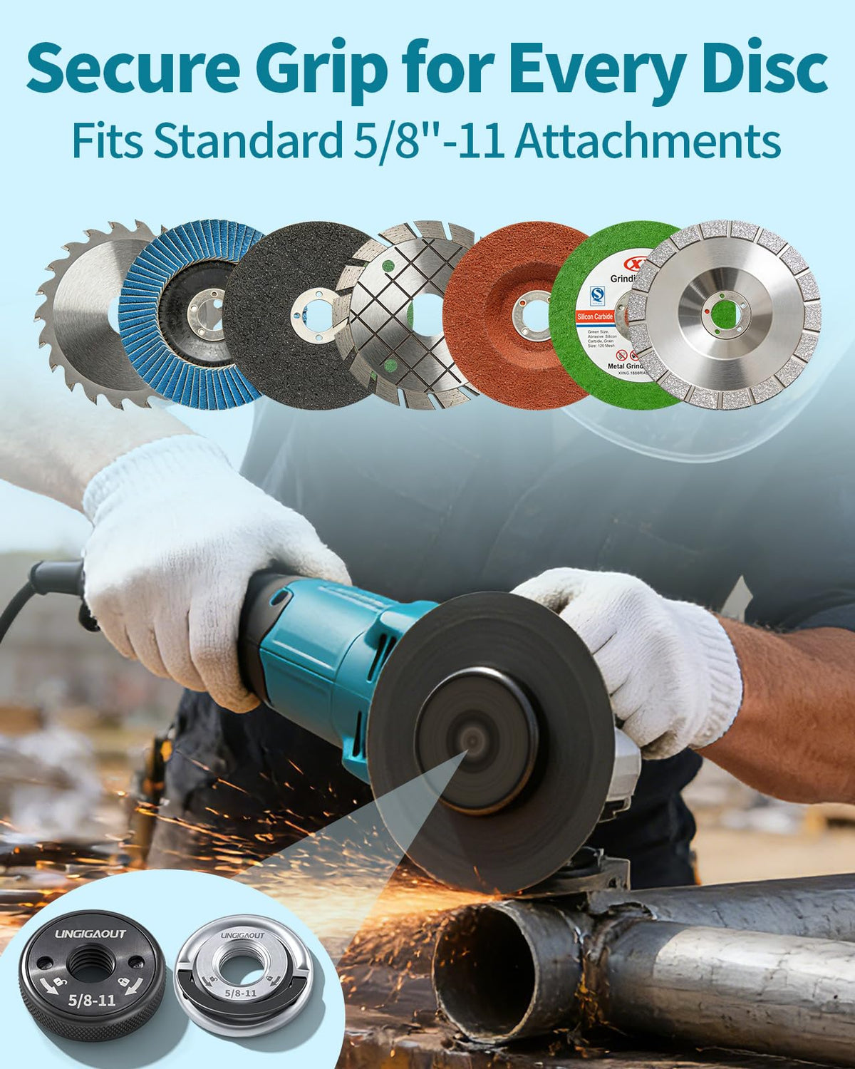 LINGIGAOUT arbors securely hold cutoff wheels, flap discs, and diamond blades.