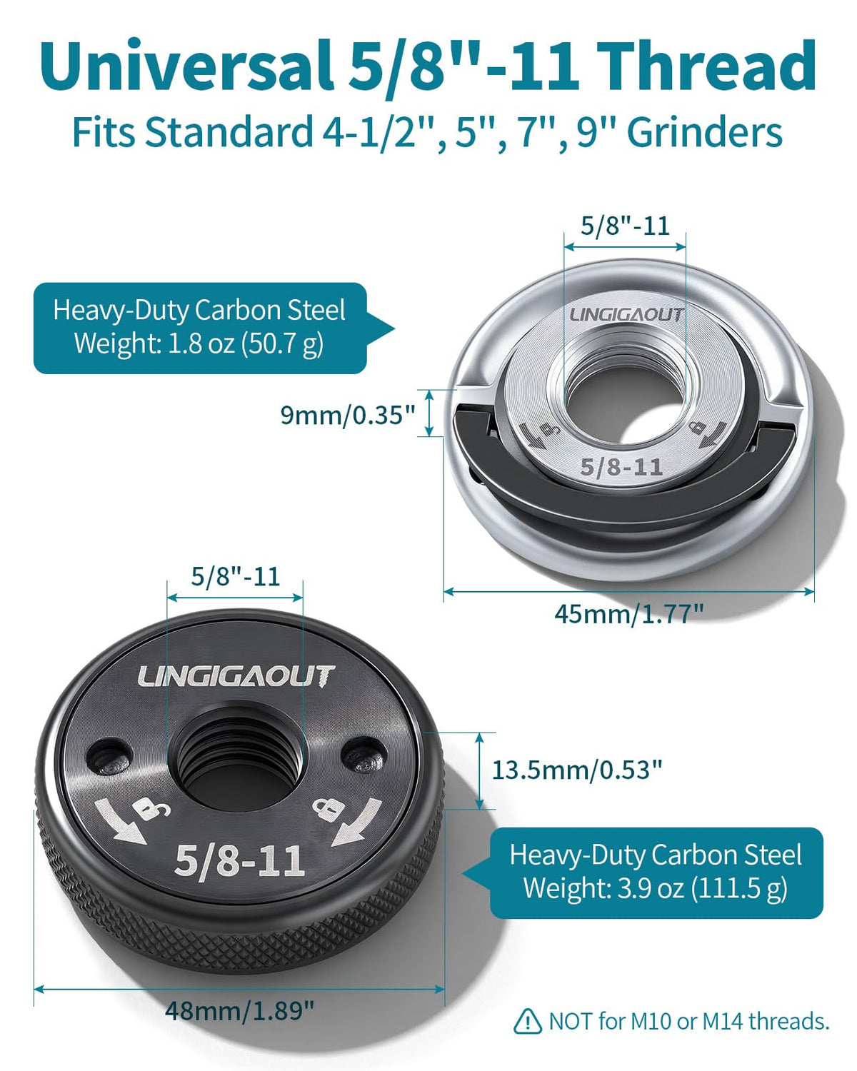 LINGIGAOUT black knurled nut delivers extra grip for heavy grinding.