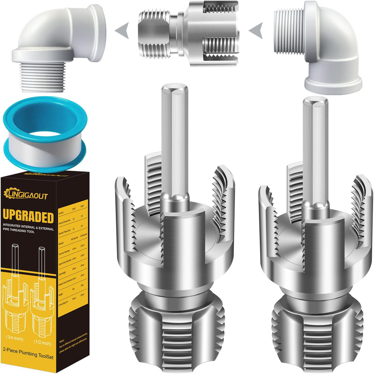 LINGIGAOUT pvc pipe threading tool in use with drill for fast, clean threads