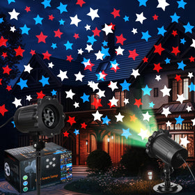 Lingvee Independence Day projector lights illuminate outdoor celebrations with patriotic colors.