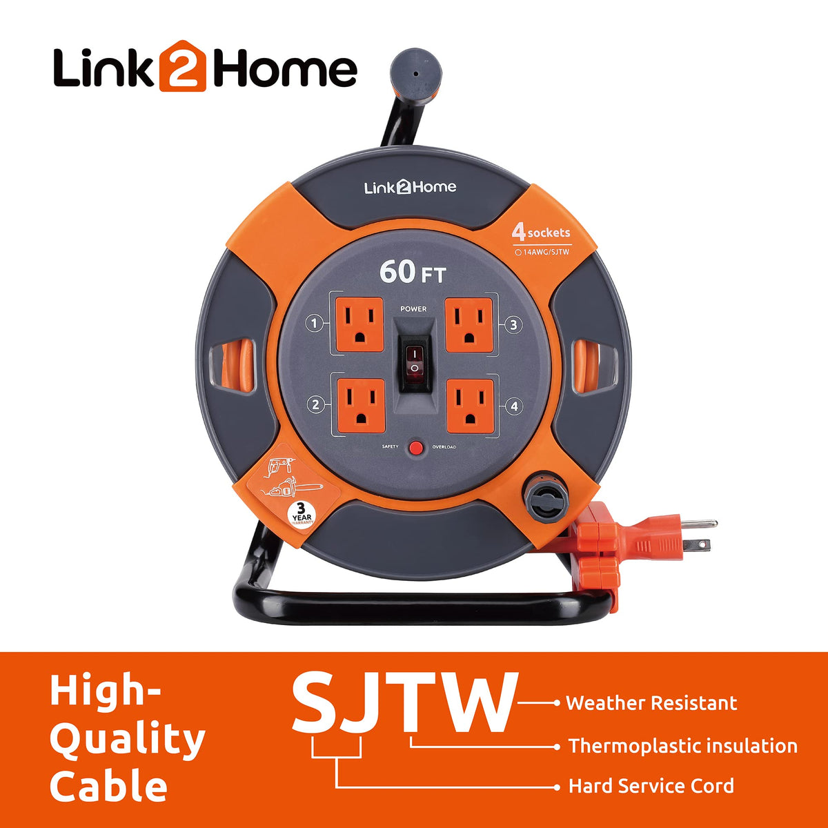 Link2Home cord reel showing four outlets for quick tool access.