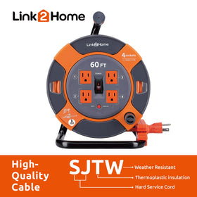 Link2Home cord reel showing four outlets for quick tool access.
