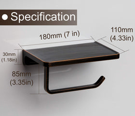 Linkaa Bronze toilet paper holder with shelf side view highlights sturdy wall mount.