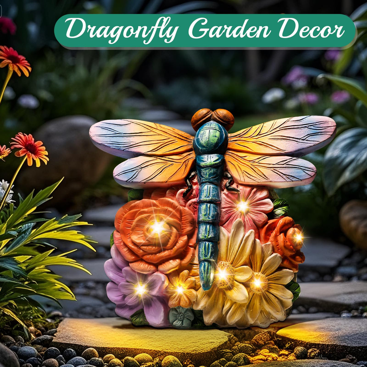Linkax dragonfly LED light enhancing garden art and mood