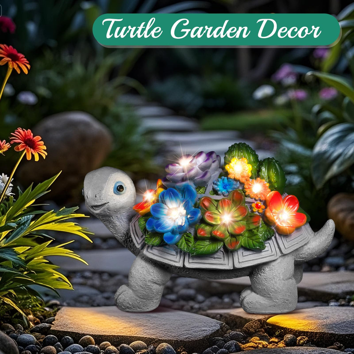 Linkax hand-painted turtle sculpture with bright colors and details
