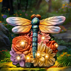 Linkax solar dragonfly light illuminating an outdoor garden at dusk for a welcoming atmosphere