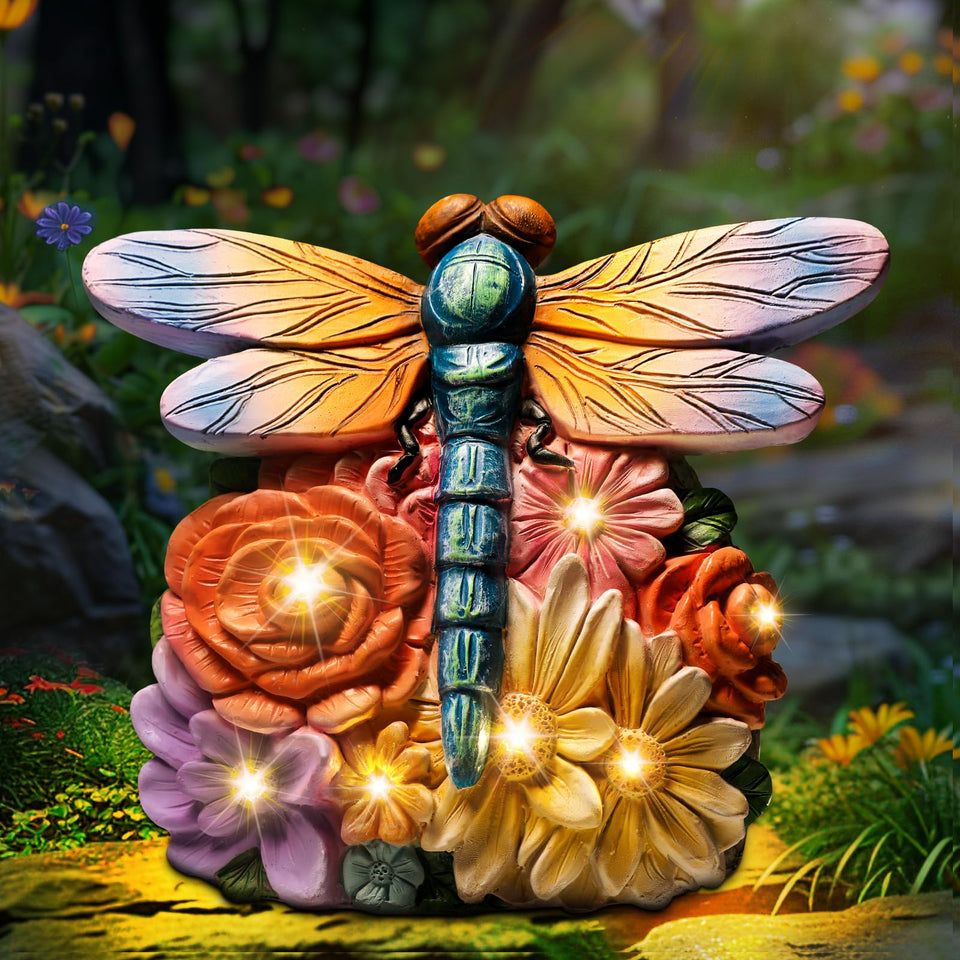Linkax solar dragonfly light illuminating an outdoor garden at dusk for a welcoming atmosphere