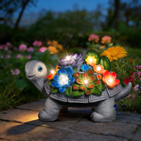Linkax turtle solar garden statue glowing at dusk for cozy outdoor ambiance