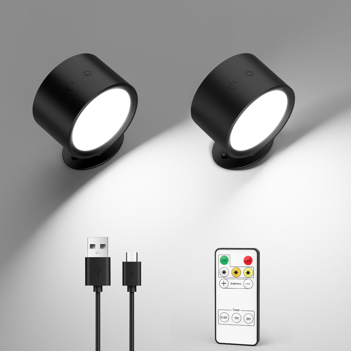 LINKEGO LED wall lights front view, cordless bedside fixtures ideal for reading.