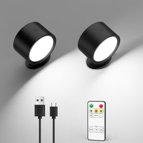 LINKEGO LED wall lights front view, cordless bedside fixtures ideal for reading.