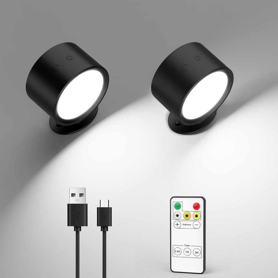 LINKEGO LED wall lights front view, cordless bedside fixtures ideal for reading.