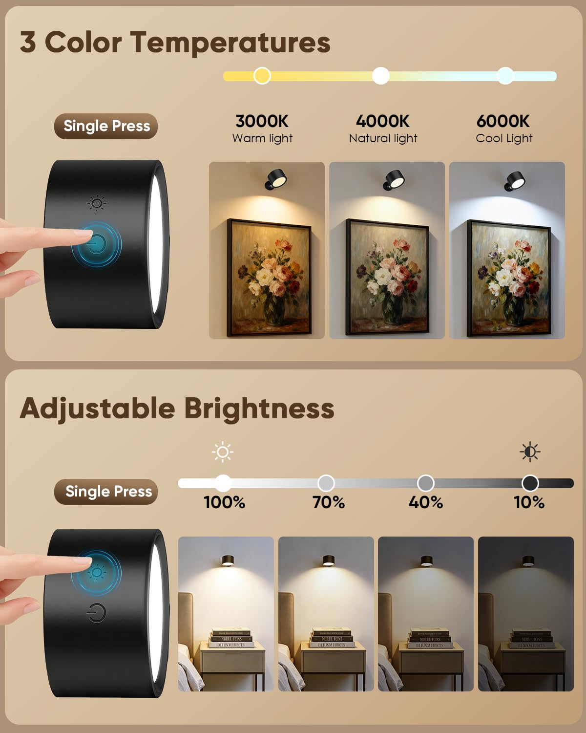 LINKEGO LED wall lights remote control enables easy mood lighting from bed.