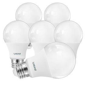 Linkind A19 dimmable bulb emits warm 2700K glow, ideal for bedrooms.