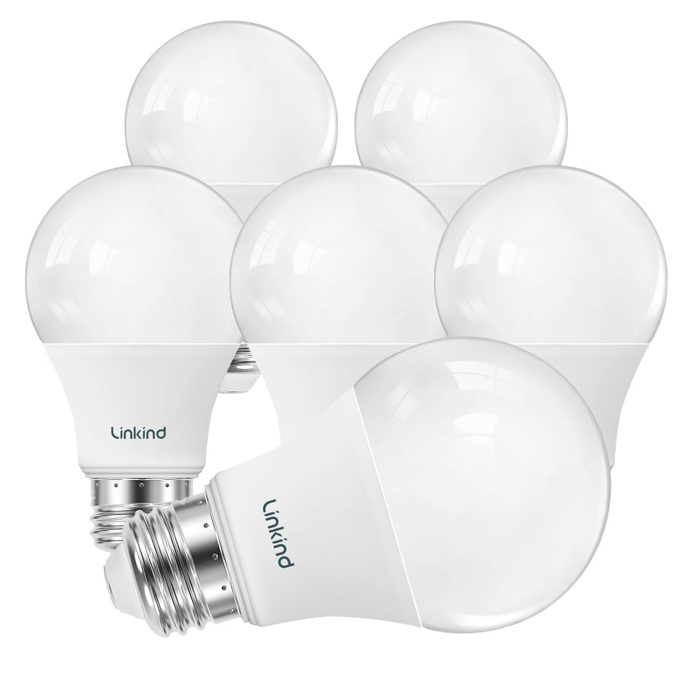 Linkind A19 dimmable bulb emits warm 2700K glow, ideal for bedrooms.