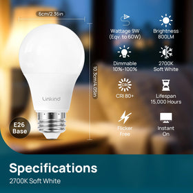 Linkind A19 LED bulb with E26 base fits most fixtures