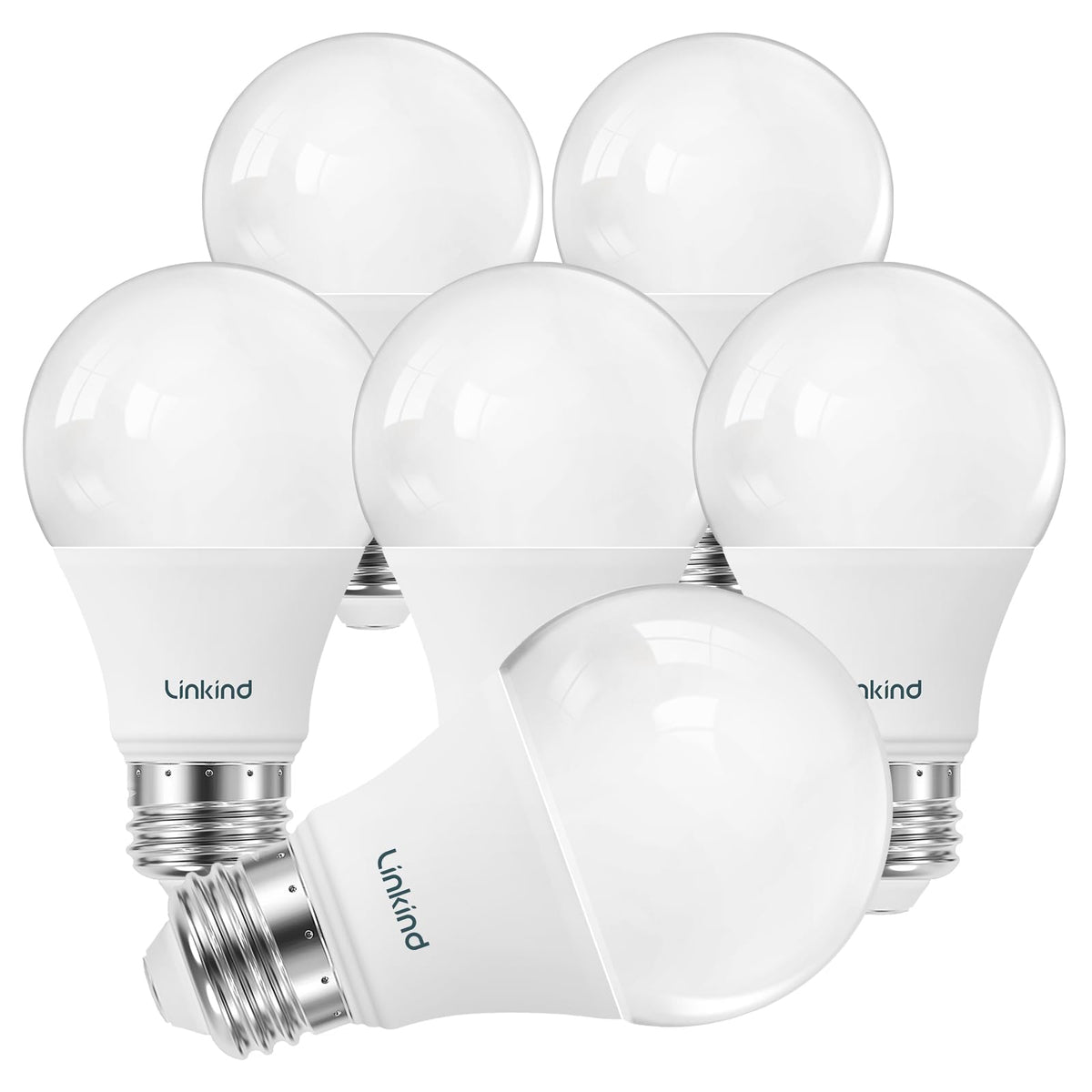 Linkind A19 LED bulb 6-pack product shot highlighting energy efficiency for home lighting