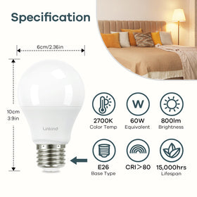 Linkind A19 LED bulb in E26 base offers instant on illumination