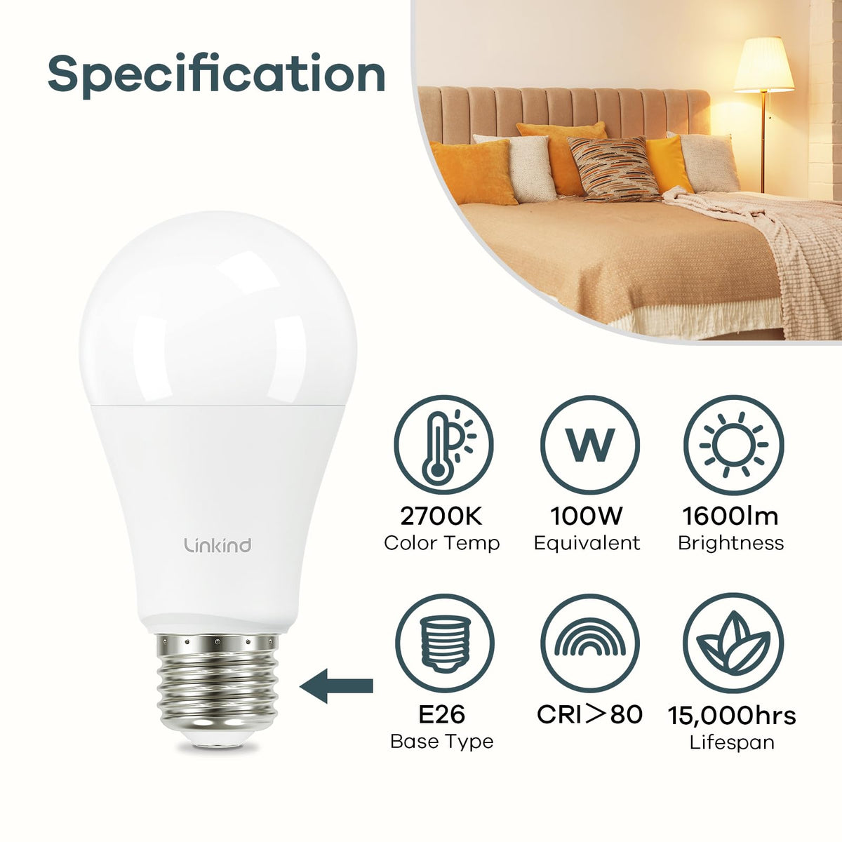 Linkind A19 LED bulb with E26 base, quick installation in kitchen.