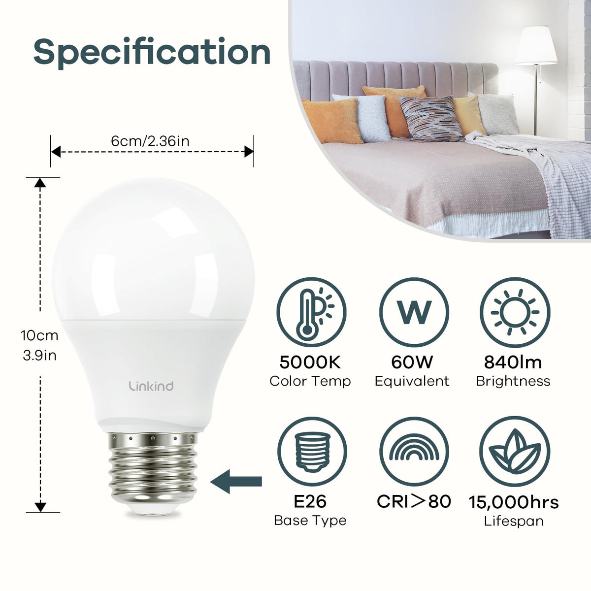 Linkind A19 LED bulb with E26 base focused on easy installation