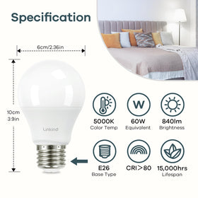 Linkind A19 LED bulb with E26 base focused on easy installation