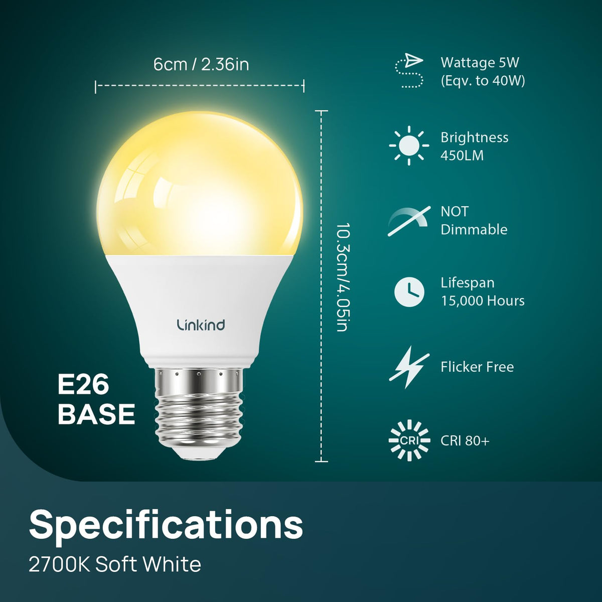 Linkind A19 LED bulb with 15000 hour lifespan for low maintenance.