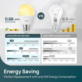 Linkind A19 LED bulbs with E26 base compatible with standard fixtures