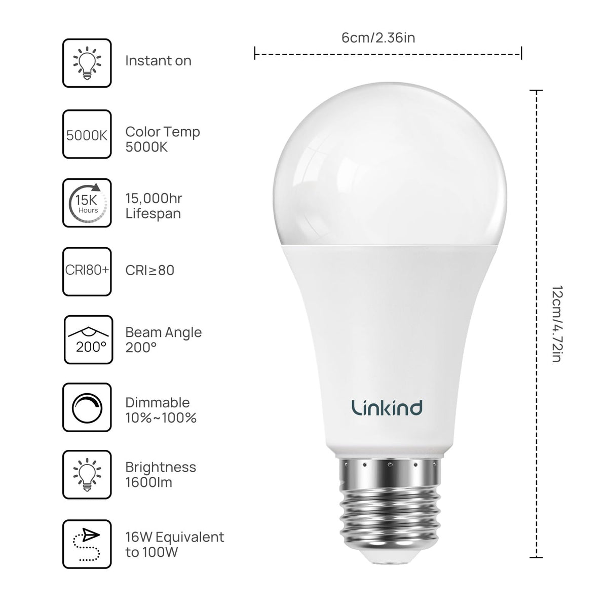 Linkind A19 bulbs with E26 base install easily in standard fixtures.