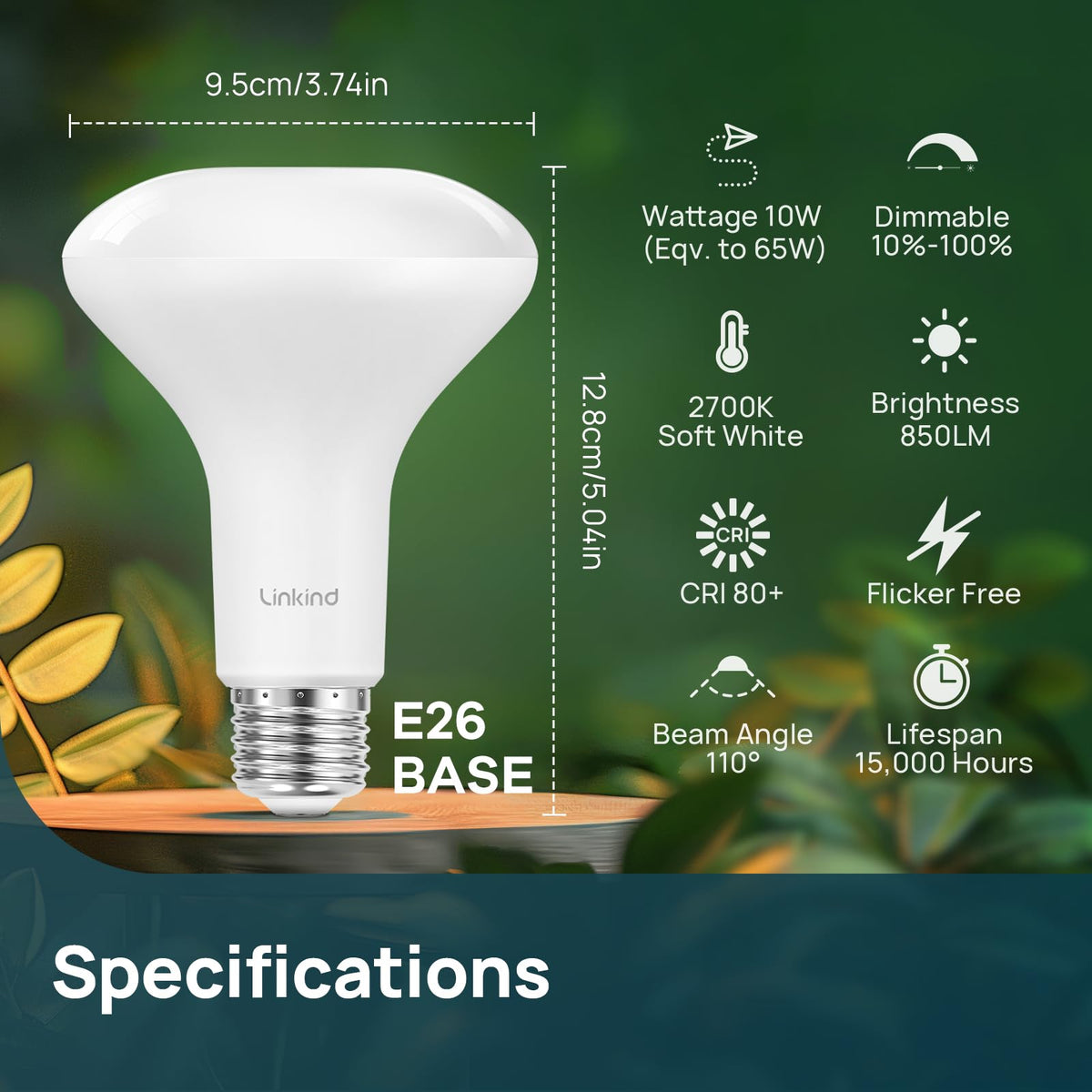 Linkind BR30 LED flood bulb with 2700K soft white glow for cozy rooms.